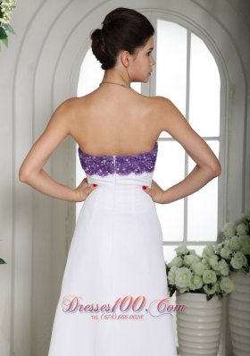 White and Purple Chiffon Beaded Prom Holiday Dress Strapless