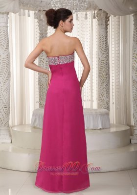 Strapless Fuchsia High Split Chiffon Beading Prom Dress