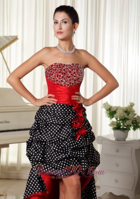 High-low Beaded Red and Black Prom Dress