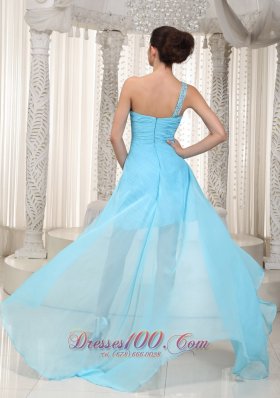 One Shoulder High-low Aqua Blue Chiffon Prom Dress