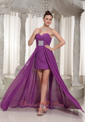 High-low Purple Sweetheart Chiffon Prom Dress Beading