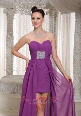 High-low Purple Sweetheart Chiffon Prom Dress Beading