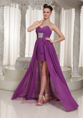 High-low Purple Sweetheart Chiffon Prom Dress Beading