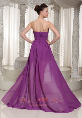 High-low Purple Sweetheart Chiffon Prom Dress Beading