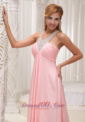 Cross Straps Pink Chiffon Prom Dress For Military Ball