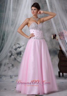 Baby Pink Sweetheart Floor-length Beading Prom Pageant Gowns