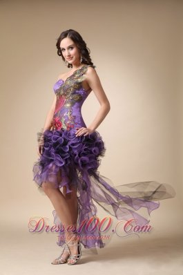 High-low Cocktail Dress Purple One Shoulder Appliques