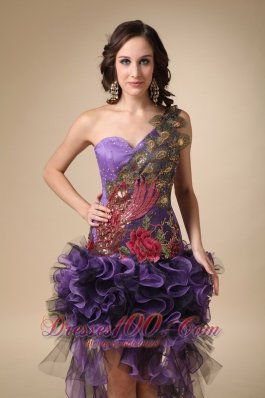 High-low Cocktail Dress Purple One Shoulder Appliques