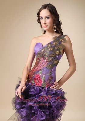 High-low Cocktail Dress Purple One Shoulder Appliques