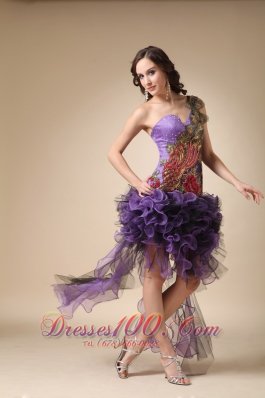 High-low Cocktail Dress Purple One Shoulder Appliques