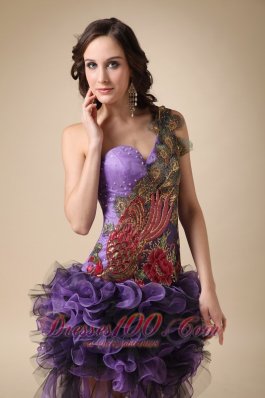 High-low Cocktail Dress Purple One Shoulder Appliques