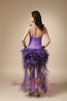 High-low Cocktail Dress Purple One Shoulder Appliques