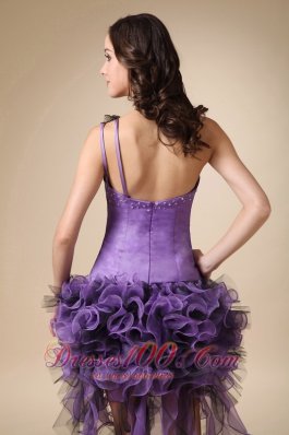 High-low Cocktail Dress Purple One Shoulder Appliques