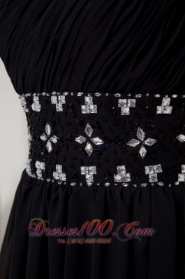 One Shoulder Little Black Dress Chiffon Beading Ankle-length