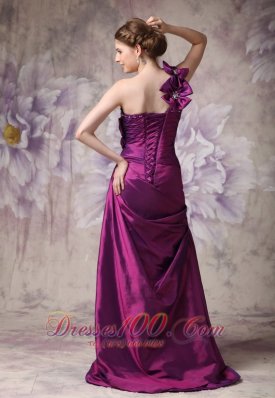 Purple One Shoulder Prom Dress Hand Made Flowers