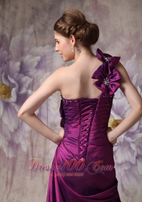 Purple One Shoulder Prom Dress Hand Made Flowers