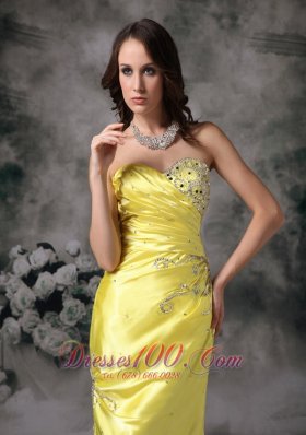 Mermaid Yellow Evening Dress Taffeta Beading Brush Train