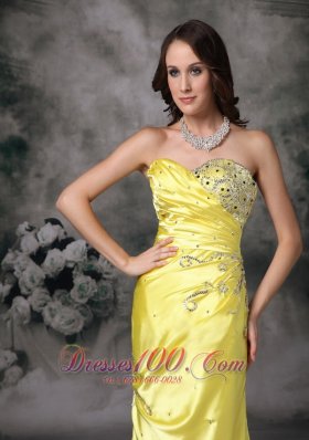 Mermaid Yellow Evening Dress Taffeta Beading Brush Train