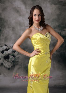 Mermaid Yellow Evening Dress Taffeta Beading Brush Train