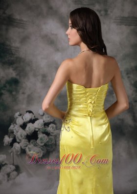 Mermaid Yellow Evening Dress Taffeta Beading Brush Train