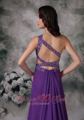 Side Slit Purple One Shoulder Prom Dress Chiffon Beading