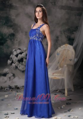 Royal Blue Straps Prom Maxi Dress Chiffon Beading Floor-length