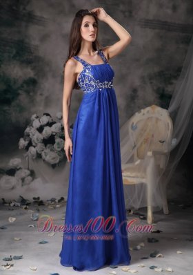 Royal Blue Straps Prom Maxi Dress Chiffon Beading Floor-length