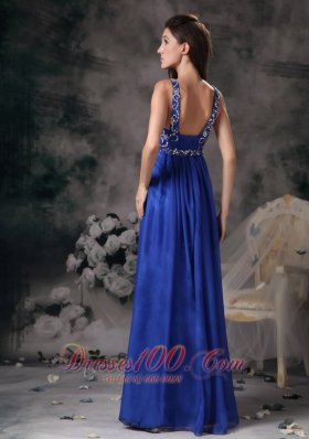 Royal Blue Straps Prom Maxi Dress Chiffon Beading Floor-length