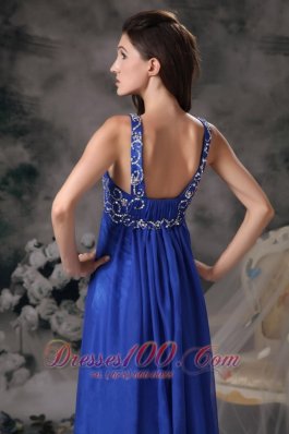 Royal Blue Straps Prom Maxi Dress Chiffon Beading Floor-length