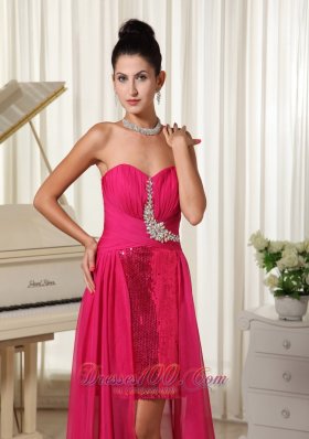 High-low Sequined Hot Pink Evening Dress Appliques