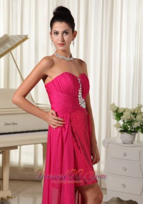 High-low Sequined Hot Pink Evening Dress Appliques