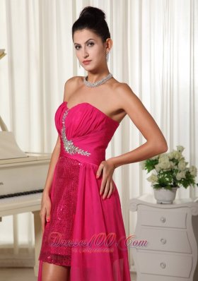 High-low Sequined Hot Pink Evening Dress Appliques