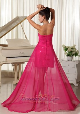 High-low Sequined Hot Pink Evening Dress Appliques