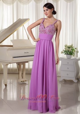 Chiffon Spaghetti Straps Lavender Evening Party Dress