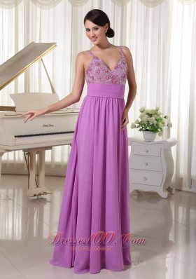 Chiffon Spaghetti Straps Lavender Evening Party Dress