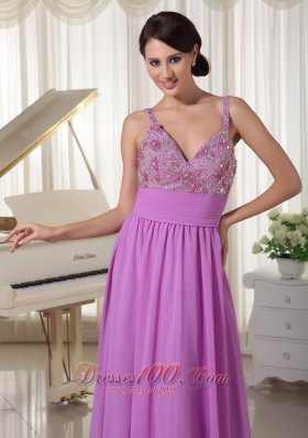 Chiffon Spaghetti Straps Lavender Evening Party Dress