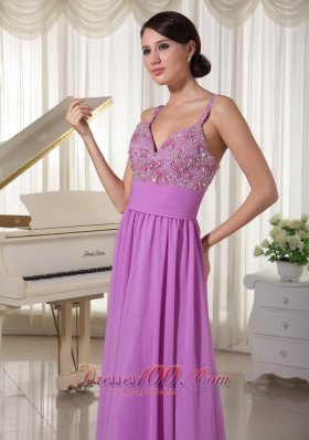 Chiffon Spaghetti Straps Lavender Evening Party Dress