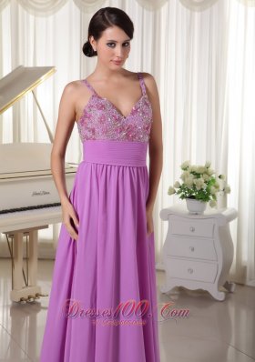 Chiffon Spaghetti Straps Lavender Evening Party Dress