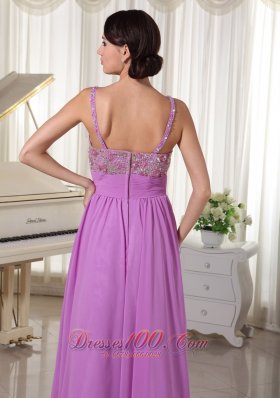 Chiffon Spaghetti Straps Lavender Evening Party Dress