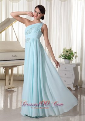 One Shoulder Chiffon Beaded Maxi Dress Light Blue