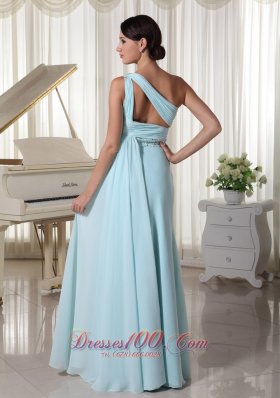 One Shoulder Chiffon Beaded Maxi Dress Light Blue