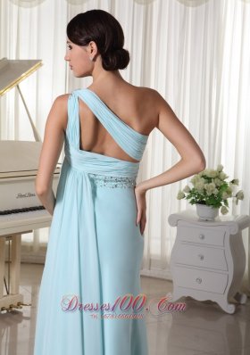 One Shoulder Chiffon Beaded Maxi Dress Light Blue