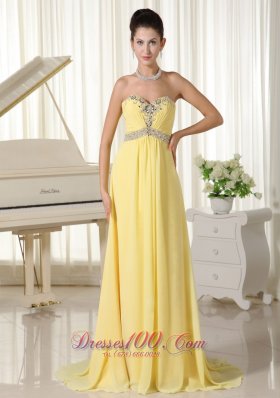 Light Yellow Beaded Chiffon Prom Homecoming Dress