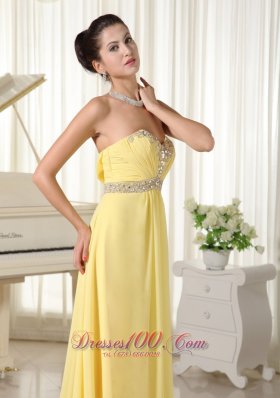 Light Yellow Beaded Chiffon Prom Homecoming Dress