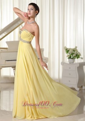 Light Yellow Beaded Chiffon Prom Homecoming Dress