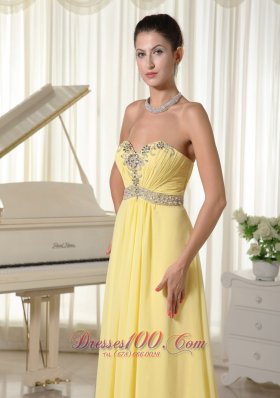 Light Yellow Beaded Chiffon Prom Homecoming Dress