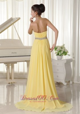 Light Yellow Beaded Chiffon Prom Homecoming Dress