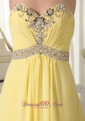 Light Yellow Beaded Chiffon Prom Homecoming Dress