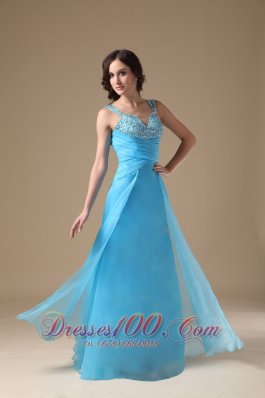 Aqua Blue Beading Straps Celebrity Prom Dress