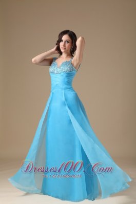 Aqua Blue Beading Straps Celebrity Prom Dress